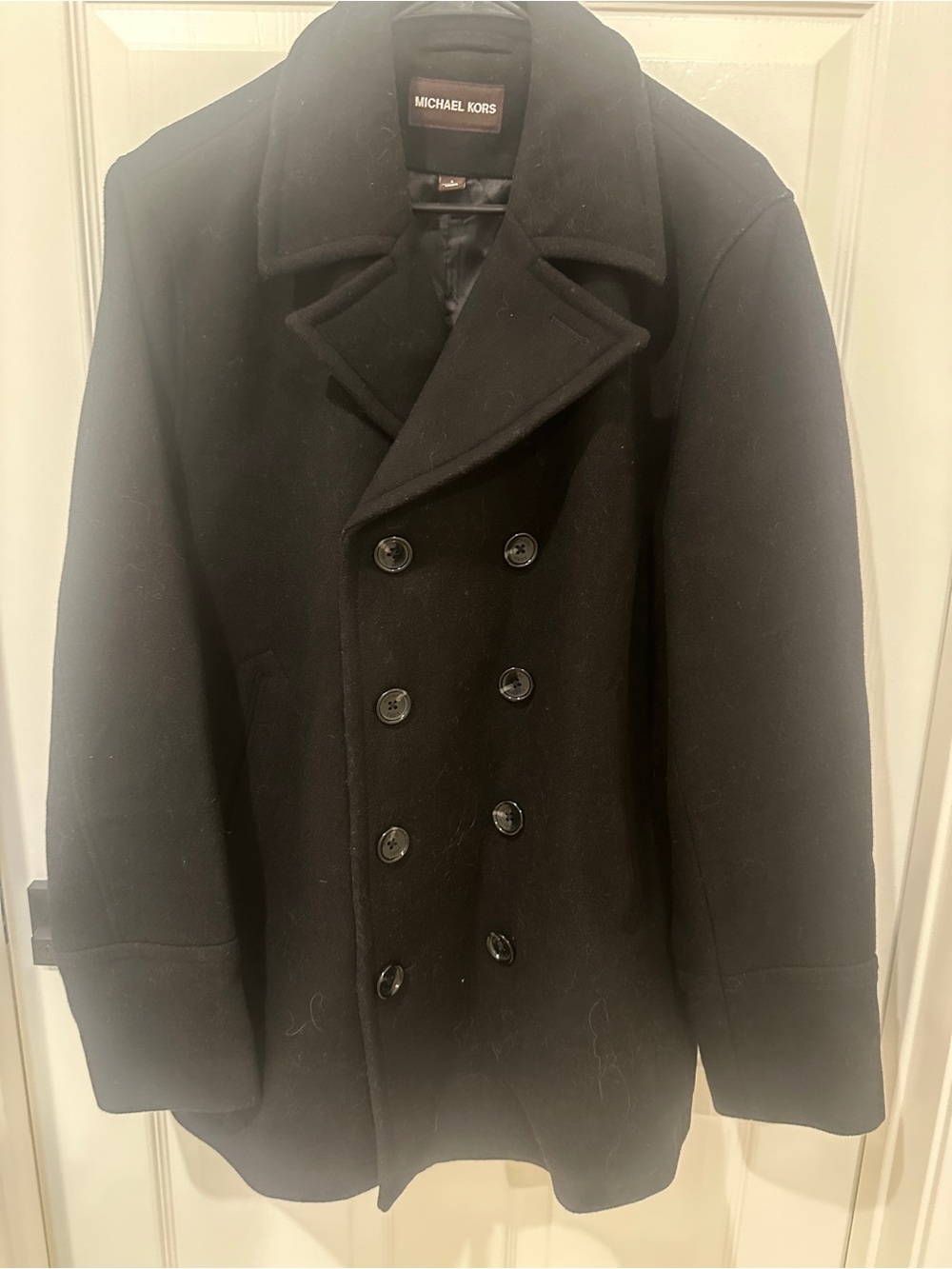 Michael Kors Men's Black Double-Breasted wool Pea Coat